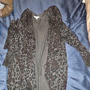 Terra & Sky Animal Print Cardigan Sweater - Brown and Black
